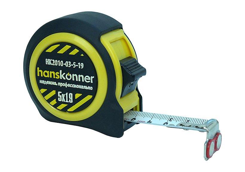 HK2010-03-5-19 Рулетка 5x19, 2 стопа,корпус на 32% компак.стандартного,мощный магнит,Hanskonner