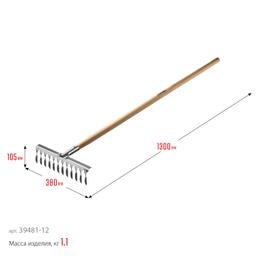 GRINDA PS-12 WOOD, 370 х 105 х 1300 мм, 12 витых зубцов, нержавеющая сталь, деревянный черенок, садовые грабли, PROLine (39481-12) - 7