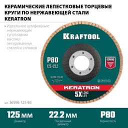 KRAFTOOL  125 х 22.2 мм, P80, круг лепестковый керамический торцевой по нержавеющей стали (36598-125-80) - 2