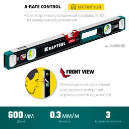 KRAFTOOL A-RATE CONTROL, 600 мм, точность 0.3 мм/м, с зеркальным глазком, сверхпрочный магнитный уровень (34988-60) - 4