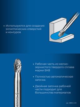 ЗУБР 6х10 мм, тип E (овал, радиус 2.5 мм), хв-к 6 мм, твердосплавная борфреза, ПРОФЕССИОНАЛ (28804-6-10) - 5
