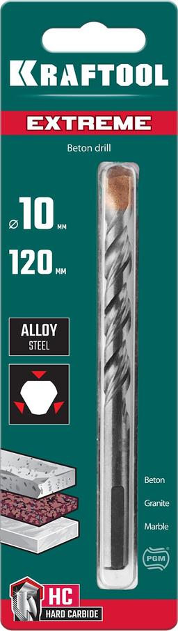 KRAFTOOL  Extreme, 10 х 120 мм, трехгранный хвостовик, сверло по бетону (29166-120-10) - 2