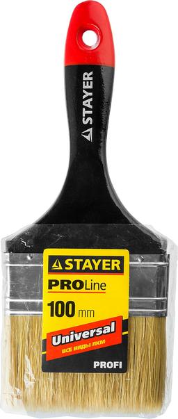 STAYER Universal, 100 мм, 4", светлая, натуральная щетина, деревянная ручка, все виды ЛКМ, плоская кисть, Professional (0104-100) - 2