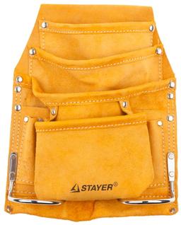 STAYER кожаная, 2 скобы, поясная сумка для инструментов с 8 карманами (38505) - 1