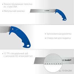 ЗУБР  Молния 15, 250 мм, универсальная ножовка, Профессионал (15154-250) - 5