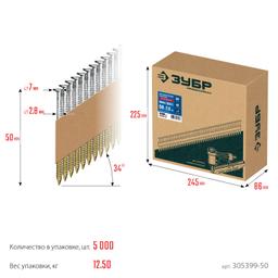 ЗУБР SN34 (D34) 50 х 2.8 мм, реечные гвозди рифленые оцинкованные, 5000 шт (305399-50) - 7