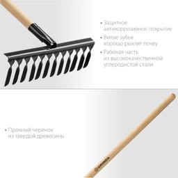 GRINDA GS-12 WOOD, 385 х 95 х 1300 мм, 12 витых зубцов, углеродистая сталь, антикор. покрытие, черенок дерев. высш. сорт, садовые грабли(39581-12) - 2