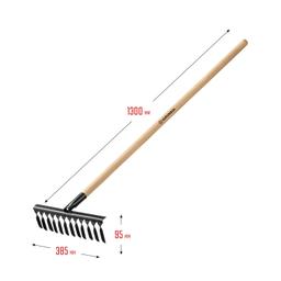 GRINDA GS-12 WOOD, 385 х 95 х 1300 мм, 12 витых зубцов, углеродистая сталь, антикор. покрытие, черенок дерев. высш. сорт, садовые грабли(39581-12) - 5