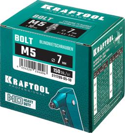 KRAFTOOL Bolt, М5 x 9 мм, штифт 10 мм, 150 шт, стальные винтовые заклепки (311709-05-10) - 2