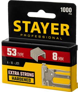 STAYER тип 53 (A/10/JT21), 8 мм, 1000 шт, калибр 23GA, скобы для степлера, Professional (3159-08) - 2