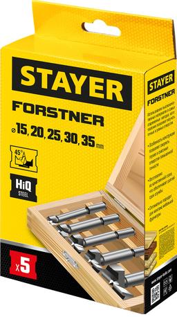 STAYER  Forstner, 5 шт: 15-20-25-30-35 мм, набор сверл форстнера по дереву, ДСП (29985-H5) - 2
