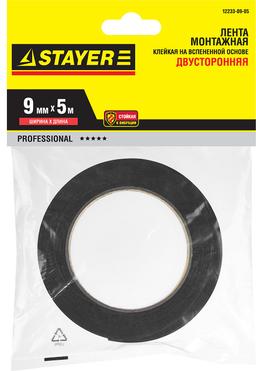 STAYER 19 мм, 5 м, черная, на вспененной основе, двухсторонняя клейкая лента, Professional (12233-19-05) - 2