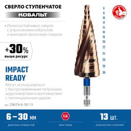 ЗУБР КОБАЛЬТ 6-30мм, 13 ступеней, винтовая проточка, сверло ступенчатое, ПРОФЕССИОНАЛ (29674-6-30-13) - 3