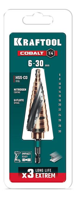 KRAFTOOL COBALT 6-30мм, 13 ступеней, азотирование, винтовая спираль, сверло ступенчатое(29691-6-30-13) - 3