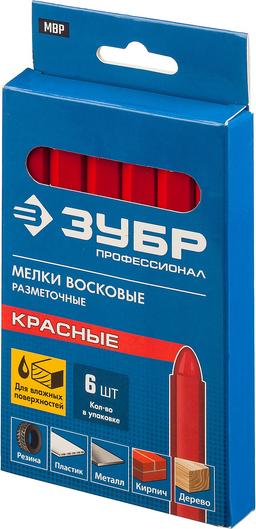 ЗУБР красные, 6 шт, разметочные восковые мелки, Профессионал (06330-3) - 2