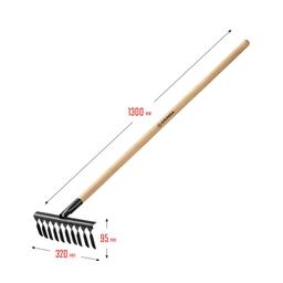 GRINDA GS-10 WOOD, 320 х 95 х 1300 мм, 10 витых зубцов, углеродистая сталь, антикор. покрытие, черенок дерев. высш. сорт, садовые грабли (39581-10) - 5