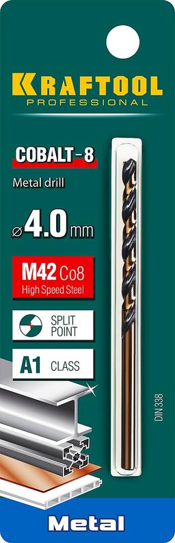 KRAFTOOL Cobalt, 4.0 х 75 мм, сталь М42, HSS-Co(8%), сверло по металлу (29656-4) - 2