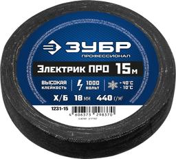 ЗУБР ЭЛЕКТРИК ПРО, 18 мм х 15 м, 1 000 В, черная, изолента х/б, Профессионал (1231-15) - 2