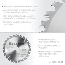 KRAFTOOL Optima, 160 х 20 мм, 24Т, пильный диск по дереву (36951-160-20) - 4