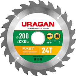 URAGAN Fast, 200 х 32/30 мм, 24Т, пильный диск по дереву (36800-200-32-24) - 1