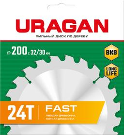 URAGAN Fast, 200 х 32/30 мм, 24Т, пильный диск по дереву (36800-200-32-24) - 2