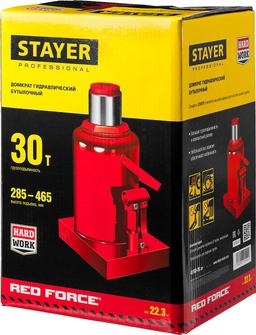STAYER RED FORCE, 30 т, 285 - 465 мм, бутылочный гидравлический домкрат, Professional (43160-30) - 1