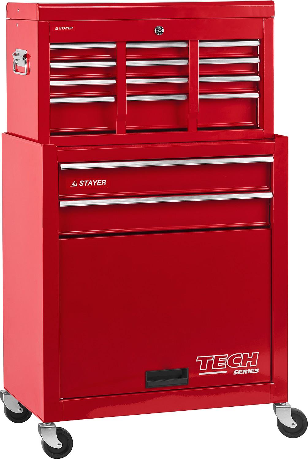 STAYER  616 х 330 х 742 мм, комбо, инструментальная тележка с 2 полками + ящик с 7 полками (38909-K)