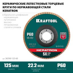 KRAFTOOL 125 х 22.2 мм, P60, круг лепестковый керамический торцевой по нержавеющей стали (36598-125-60) - 2