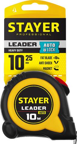 STAYER Leader, 10 м х 25 мм, рулетка с автостопом, Professional (3402-10-25) - 2