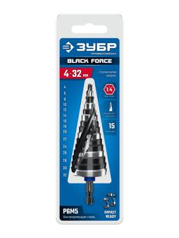ЗУБР BLACK FORCE 4-32мм, 15 ступеней, винтовая проточка, сверло ступенчатое, ПРОФЕССИОНАЛ (29671-4-32-15) - 2