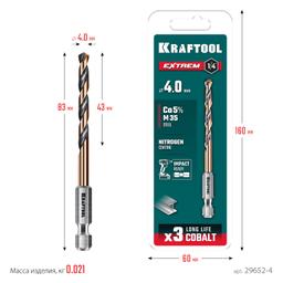 KRAFTOOL НЕХ-1/4″, d 4.0 х 83 мм, сверло по металлу для винтовёртов и шуруповертов IMPACT READY (29652-4) - 2