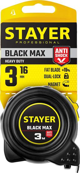 STAYER  BlackMax, 3 м х 16 мм, рулетка с двумя фиксаторами, Professional (3410-03) - 2