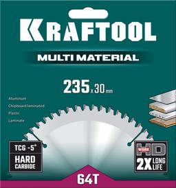 KRAFTOOL Multi Material, 235 х 30 мм, 64Т, пильный диск по алюминию (36953-235-30) - 2