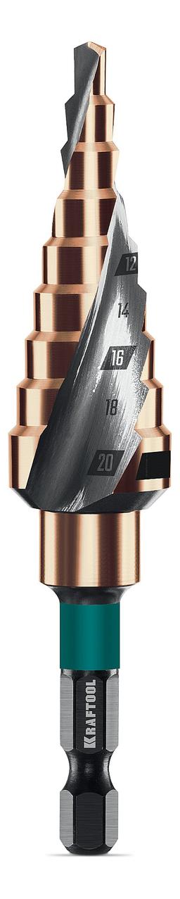 KRAFTOOL COBALT 4-20мм, 9 ступеней, азотирование, винтовая спираль, сверло ступенчатое(29691-4-20-9) - 1