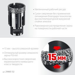 ЗУБР  АВК, d 32 мм, (М14, 15 мм кромка), вакуумная алмазная коронка, Профессионал (29865-32) - 3