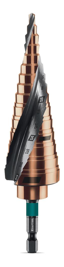 KRAFTOOL COBALT 4-32мм, 15 ступеней, азотирование, винтовая спираль, сверло ступенчатое(29691-4-32-15) - 1