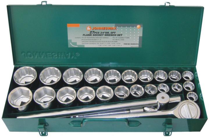 S04H6327S Набор головок торцевых 3/4"DR, дюймовых 12 гр. SAE 7/8"--2", метрических 6 гр. 22-50 мм, 27 предметов