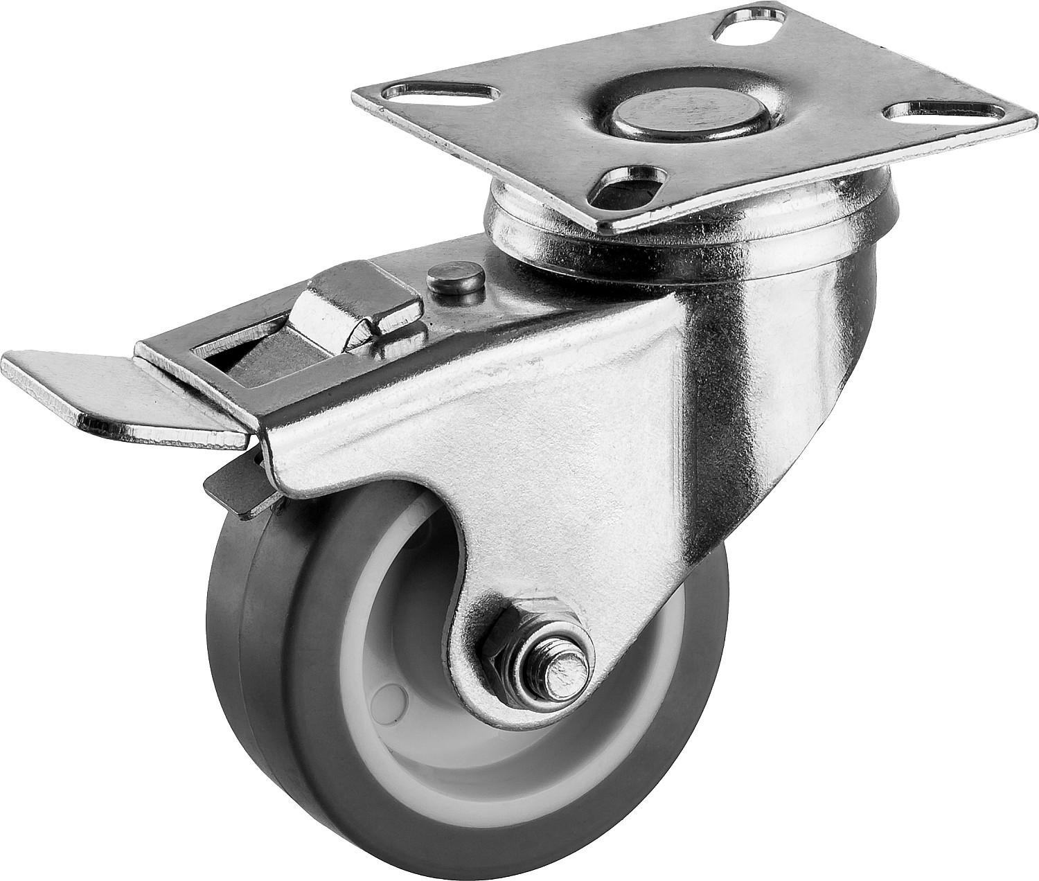 ЗУБР  d 50 мм, г/п 40 кг, резина/полипропилен, термопластичное поворотное колесо c тормозом, Профессионал (30946-50-B)