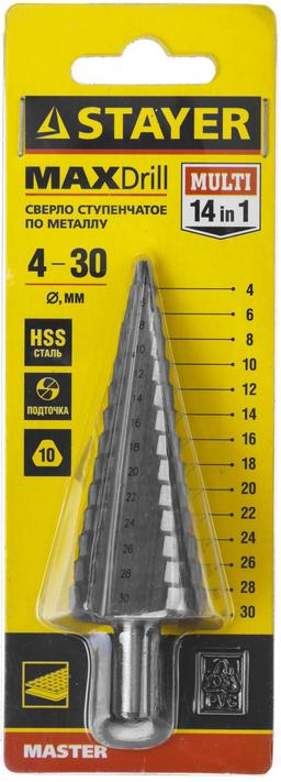 STAYER 4-30 мм, 14 ступеней, сталь HSS, ступенчатое сверло (29660-4-30-14) - 2