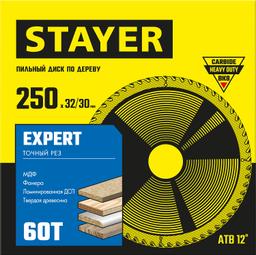 STAYER Expert, 250 x 32/30 мм, 60Т, точный рез, пильный диск по дереву (3682-250-32-60) - 2