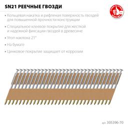 ЗУБР SN21 70 х 3.1 мм, реечные гвозди рифленые оцинкованные, 2400 шт (305396-70) - 3
