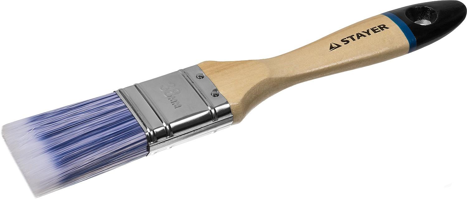 STAYER AQUA, 38 мм, 1.5", искусственная щетина, деревянная ручка для воднодисперсионных и акриловых ЛКМ, плоская кисть (01062-038)