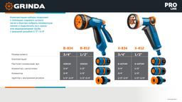 GRINDA B-812, питолет поливочный B-8, коннектор 1/2, конектор 1/2 с автостопом, адаптер с внутр. резьбой 1/2 х 3/4, набор поливочный PROLine (429114) - 2