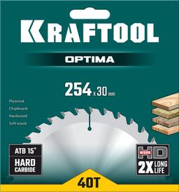 KRAFTOOL Optima, 254 х 30 мм, 40Т, пильный диск по дереву (36951-254-30) - 2