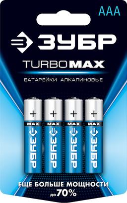 ЗУБР TURBO-MAX, ААА х 4, 1.5 В, алкалиновая батарейка (59203-4C) - 1