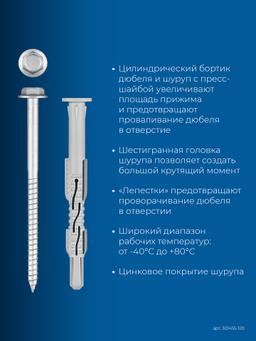 ЗУБР ФД-Ц 10 x 120 мм, фасадный дюбель, нейлон/цинк, 50 шт (301455-120) - 4