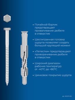 ЗУБР ФД-П 10 x 100 мм, фасадный дюбель, нейлон/цинк, 50 шт (301475-100) - 4