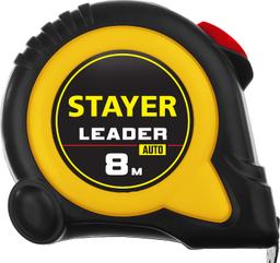 STAYER Leader, 8 м х 25 мм, рулетка с автостопом, Professional (3402-08-25) - 3