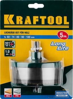 KRAFTOOL 5 шт, (68-74-80-90-100 x 32 мм), наборная кольцевая пила по дереву (29584-H5-32) - 2