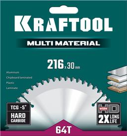 KRAFTOOL Multi Material, 216 х 30 мм, 64Т, пильный диск по алюминию (36953-216-30) - 2